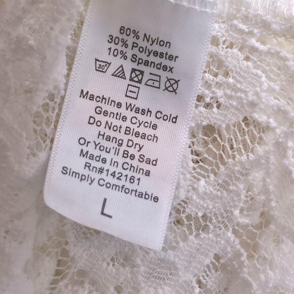 LuLaRoe Joy Vest Large Lace Off-White Stretch Longline Layering Duster Boho - Picture 3 of 9